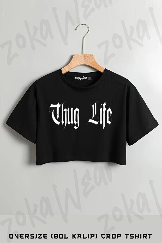 Thug Life 2Pac Tupac Shakur Printed Oversize Crop T-Shirt