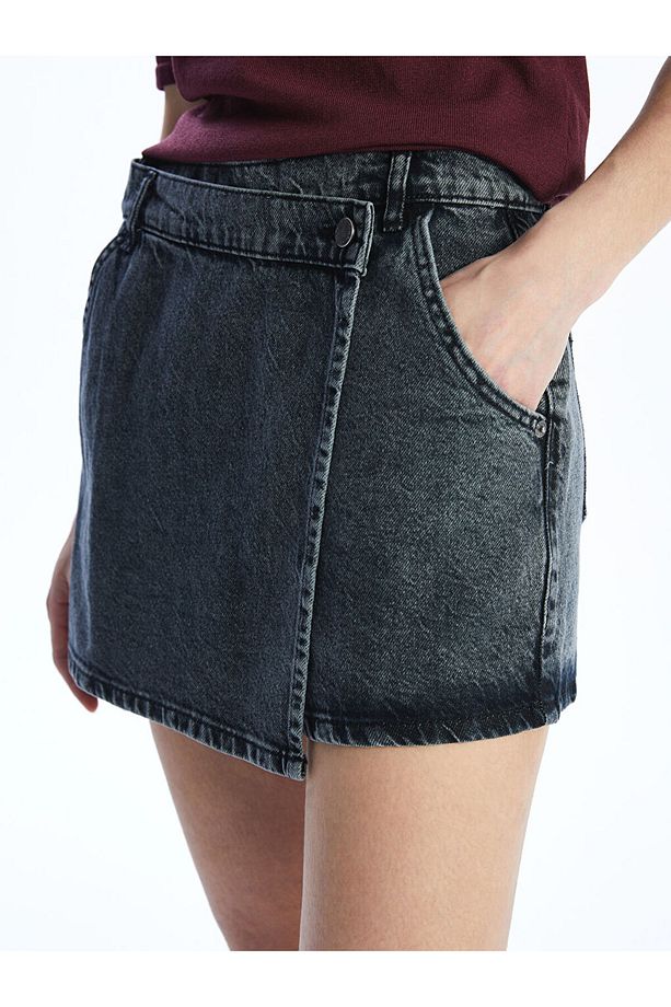 Standart Fit Kadın Jean Şort Etek - 3