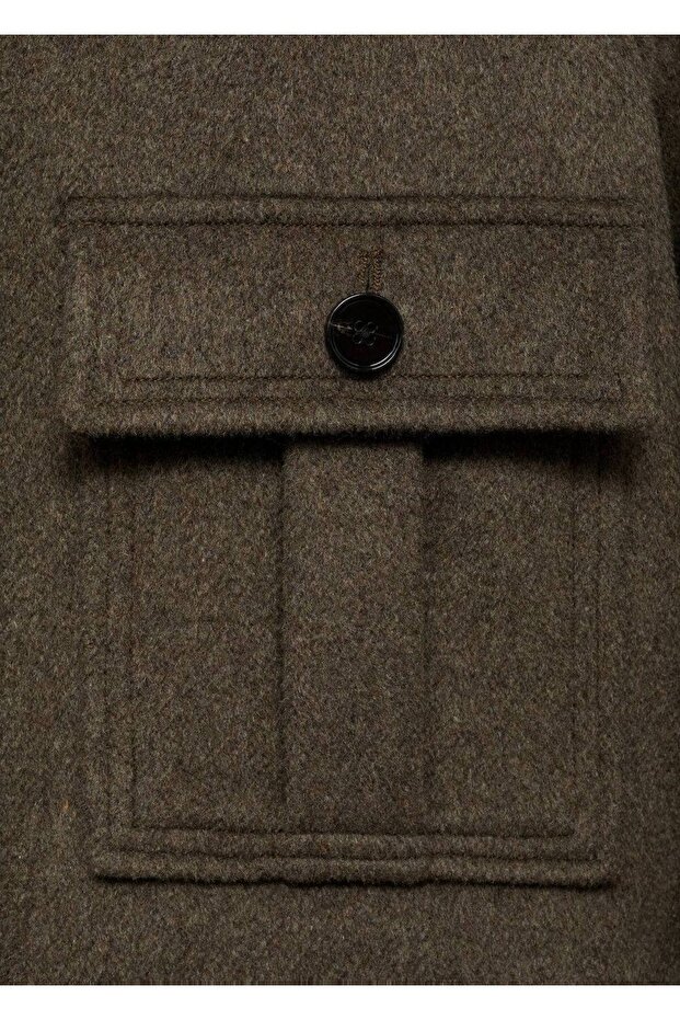 Wool Blend Jacket with Pockets - 5