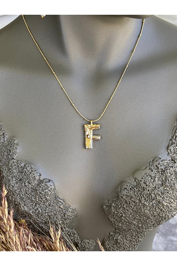 F Letter Stainless Steel Necklace 40+5 cm