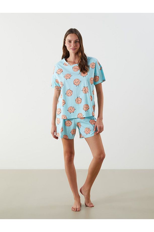LCW Young Bisiklet Yaka Desenli Kadın Şortlu Pijama Takımı - 2