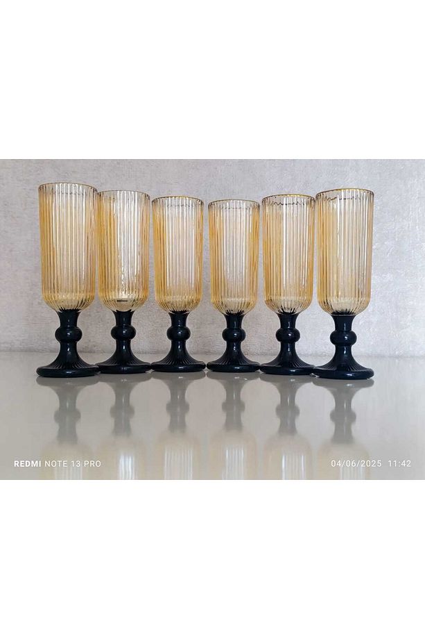 Miray 6'lı Lüsterli-yaldızlı-siyah- Kahveyanı Bardak Seti-meşrubat-su Bardak Seti - 165 ml - 1