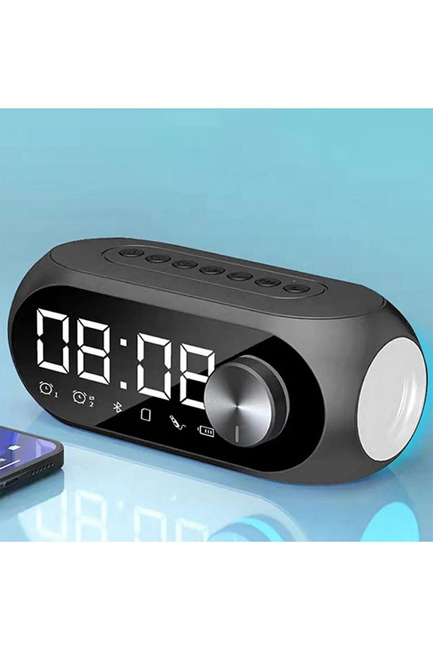 RGB LED Işıklı Bluetooth Hoparlör Dijital Alarm Saat FM Radyo MP3 Destekli Şarjlı - 2