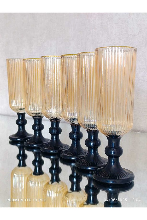 Miray 6'lı Lüsterli-yaldızlı-siyah- Kahveyanı Bardak Seti-meşrubat-su Bardak Seti - 165 ml - 5