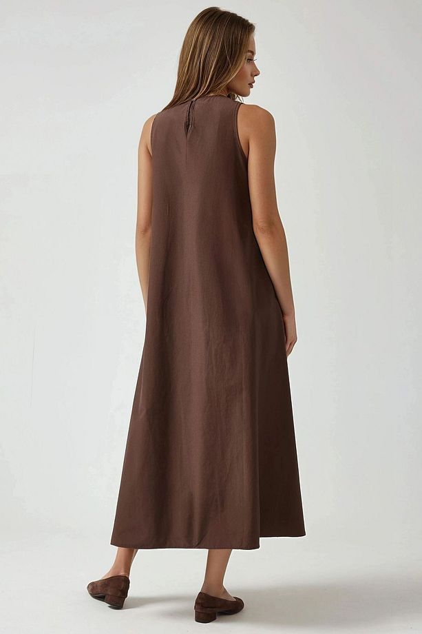 Bisiklet yaka, kolsuz A-Form Maxi Elbise - 3