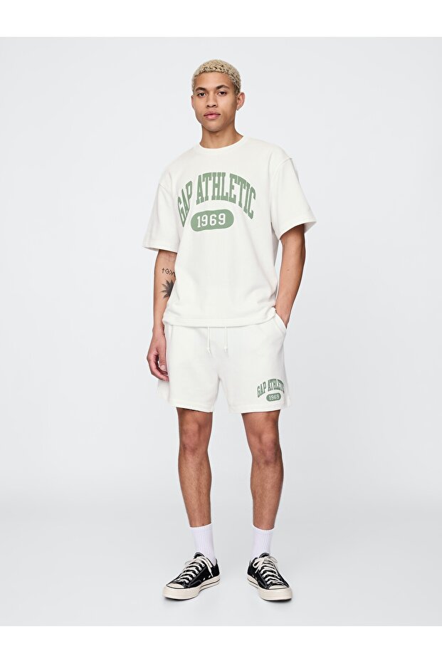 Erkek Beyaz VintageSoft Athletic Logo Easy Şort - 1
