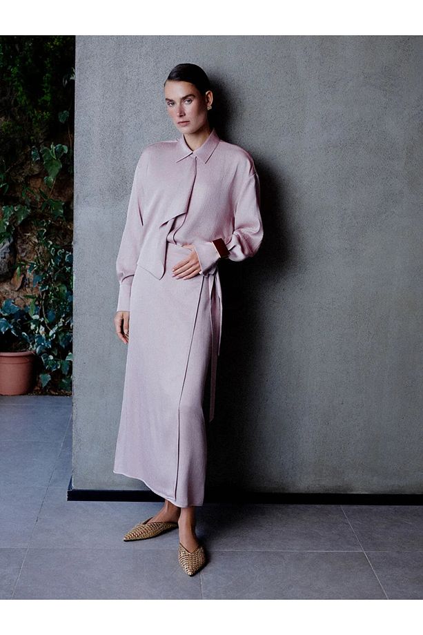 LCW Modest Pembe Beli Fermuarlı Dokulu Etek - 1