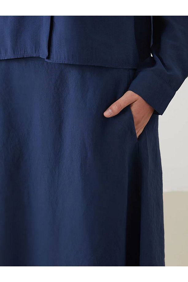 LCW Modest Lacivert Beli Lastikli Modal Karışımlı Kloş Etek - 3