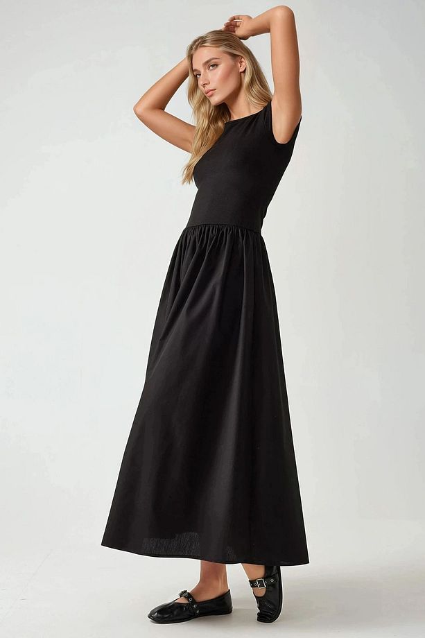 KayıkYaka A-Form Fit Maxi Örme Elbise - 5