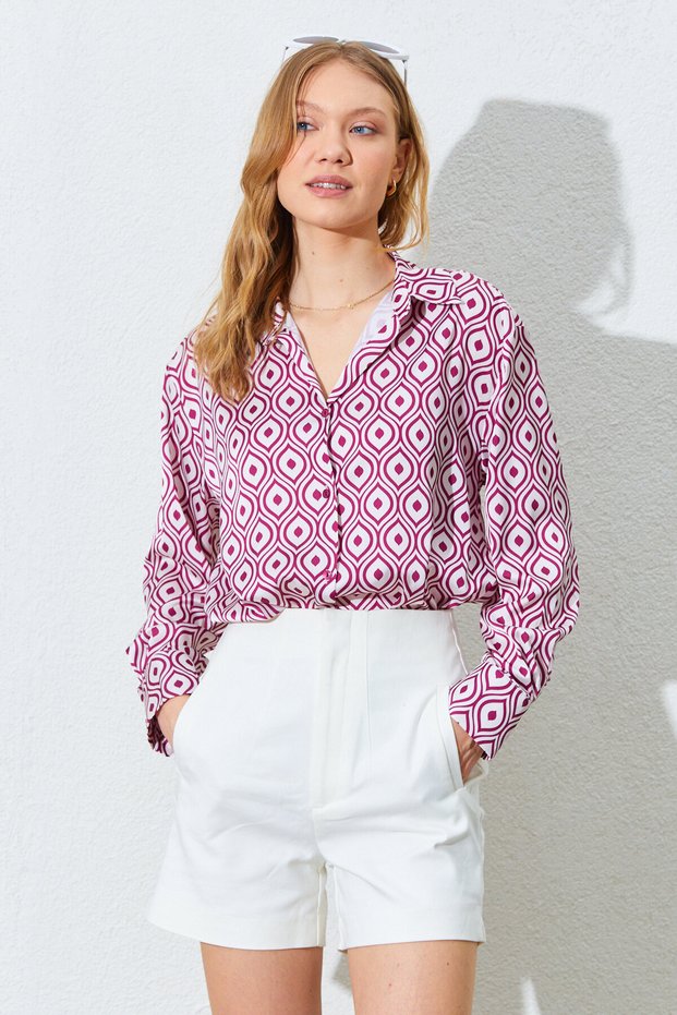 Burgundy Patterned Satin Shirt | Ek1001618181