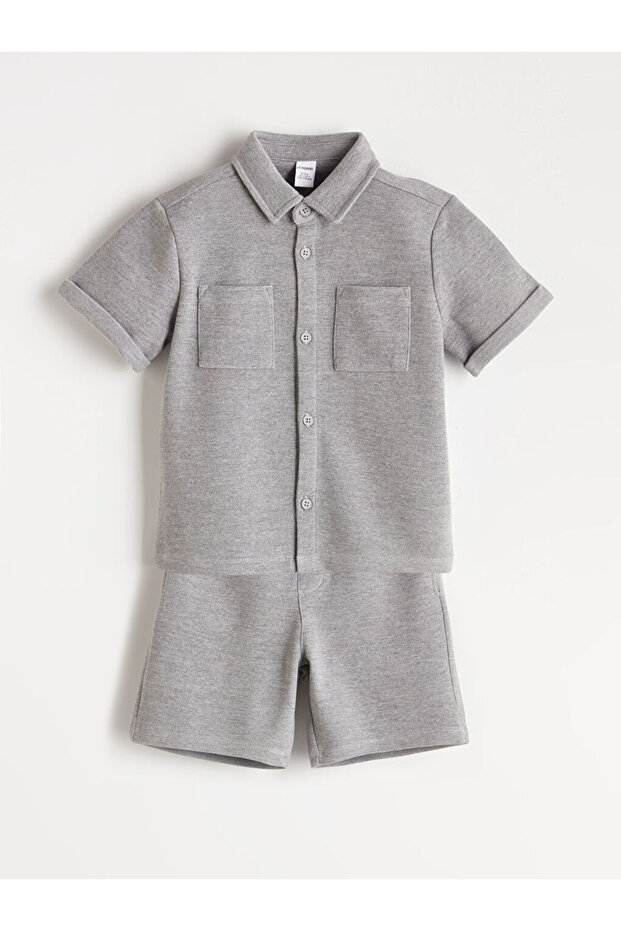 Lcw Kids Gray Basic Boys' Shirt and Shorts 2-Piece Set