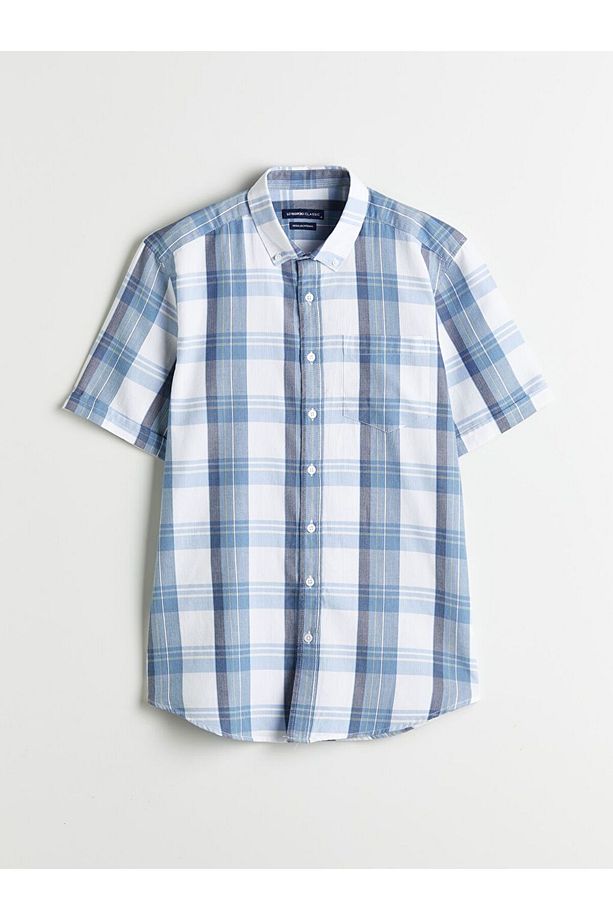 LCWAIKIKI Classic Regular Fit Kısa Kollu Ekose Gabardin Erkek Gömlek - 5