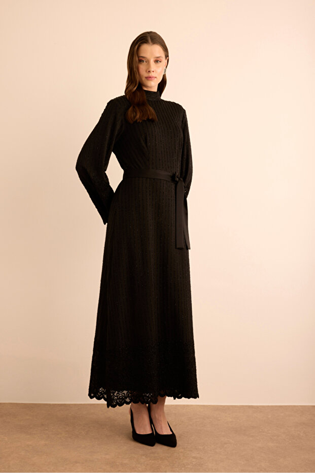 Örme Simli Tül Elbise - 2