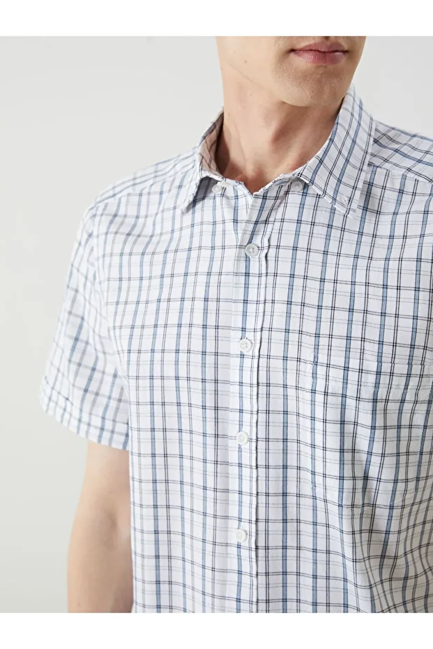 LCWAIKIKI Classic Regular Fit Kısa Kollu Ekose Poplin Erkek Gömlek - 3
