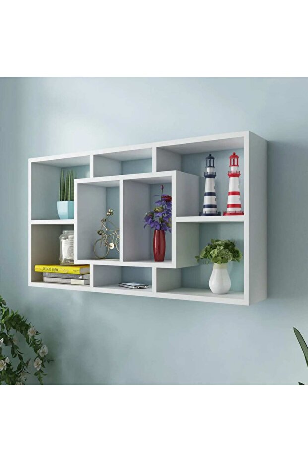 Floating Wall Display Shelf 8 Compartments White
