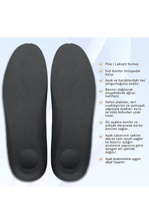 Ultra Anatomik Rahat Ayakkabı Tabanı, Lakost Kumaş Ortopedk Hafif Spor Tabanlık, Siyah, 1 Çift - 3