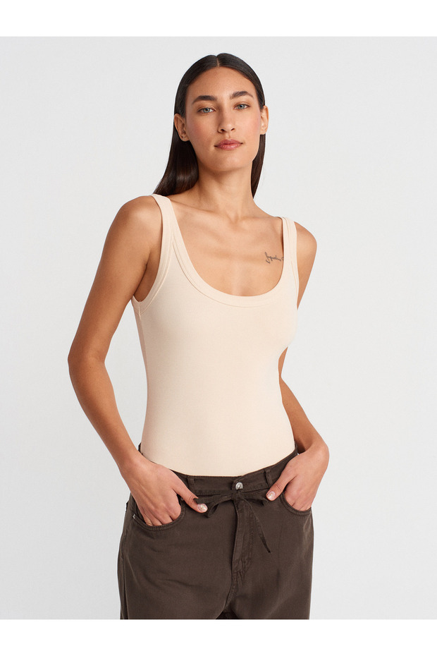 21053 Askılı Bodysuit-Taş - 4