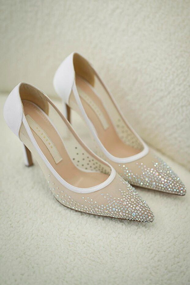 Mira Heeled Mesh Evening Dress Shoes White
