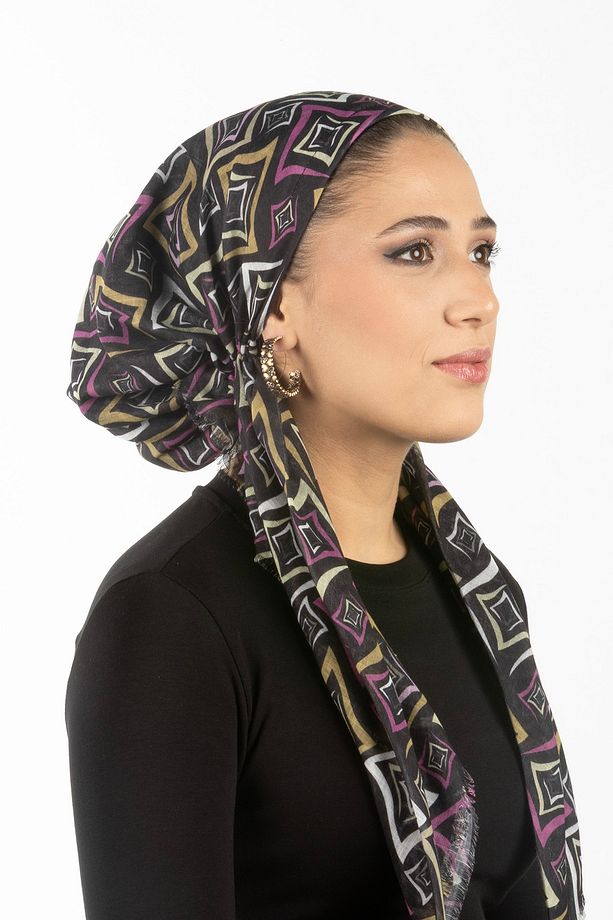 Yeni Tasarım Tak-çıkart Bone Eşarp - Desenli, Ayarlanabilir Ense Lastik, Kaymaz Kadife Şerit - 1