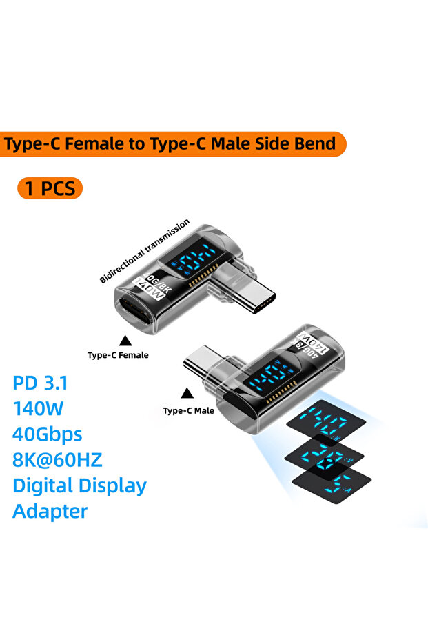 محول USB C شفاف أسود بزاوية 90 درجة من النوع C بزاوية قائمة على شكل حرف U، محول نقل بيانات 40 جيجابايت في الثانية