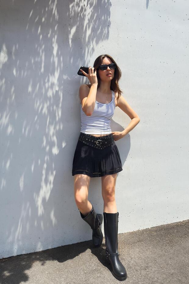 Dokulu mini etek - 1