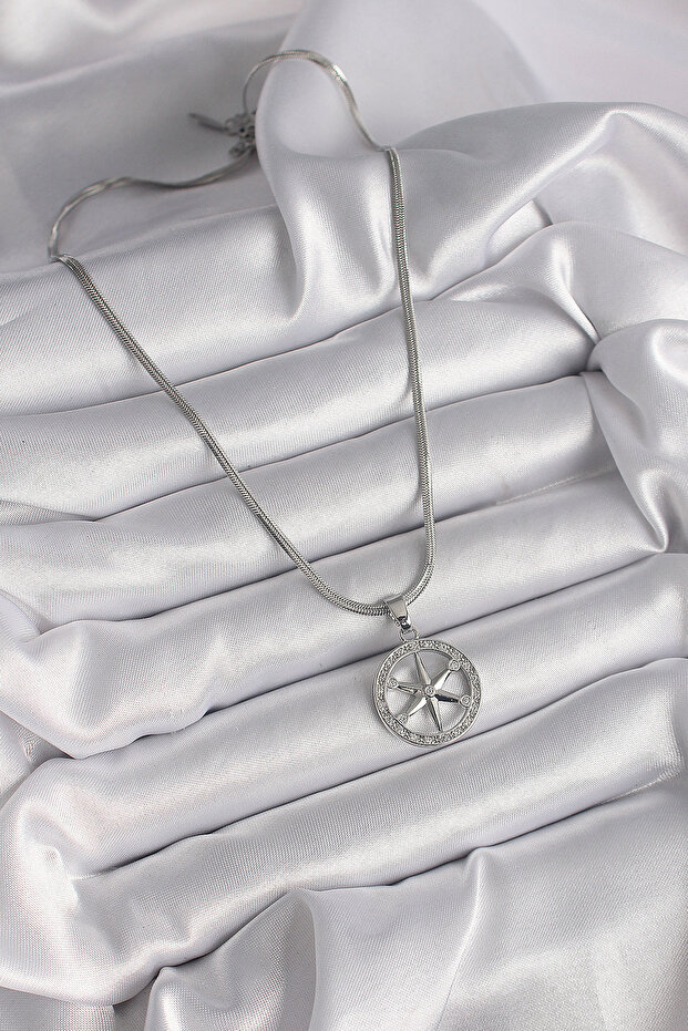 Silver Color Italian Chain Zircon Stone Pole Star Model Women's Necklace - Ebj241214W29948