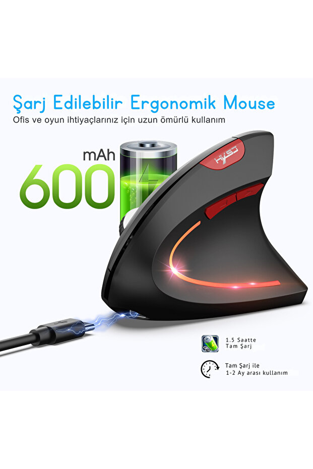 T22 Çift Modlu 2400 DPI 2 Modlu 2.4Ghz + BT 5.1 Ergonomik Mouse - 6