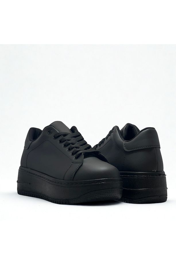 Kadın Siyah Kalın Yüksek Topkulu Kaliteli Spor Sneaker Ayakkabı- Rahat Taban - 1