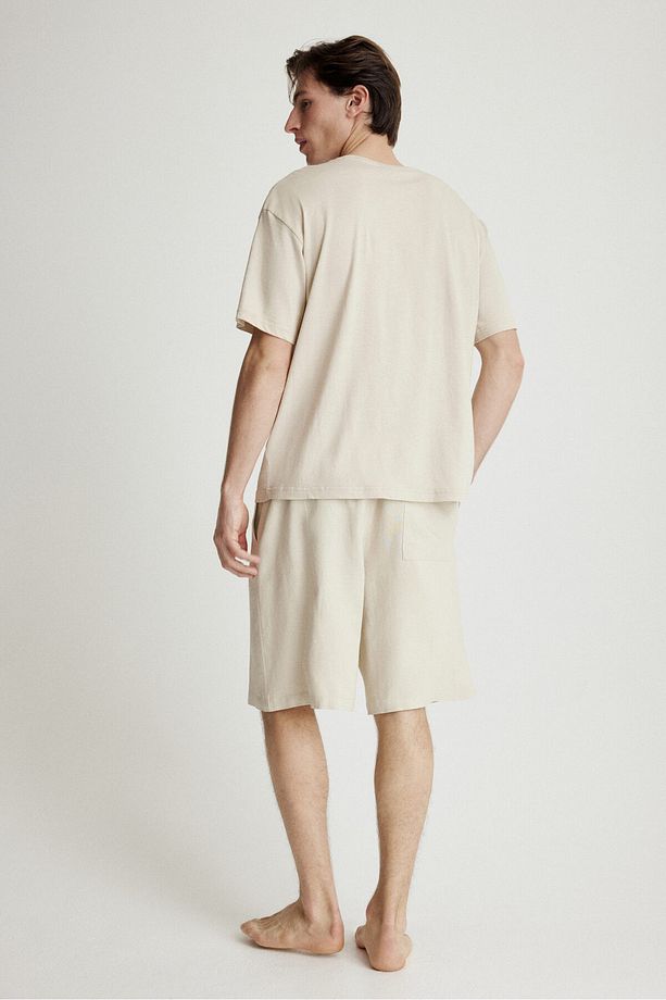 Tişört ve Şortlu Keten Karışımlı Pijama Takımı - 3