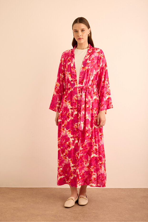 Desenli Viscon Kimono - 1
