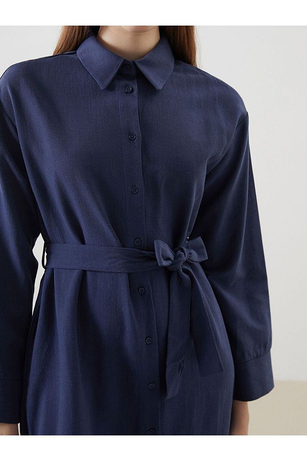 LCW Modest Keten Karışımlı Kadın Gömlek Elbise - 4