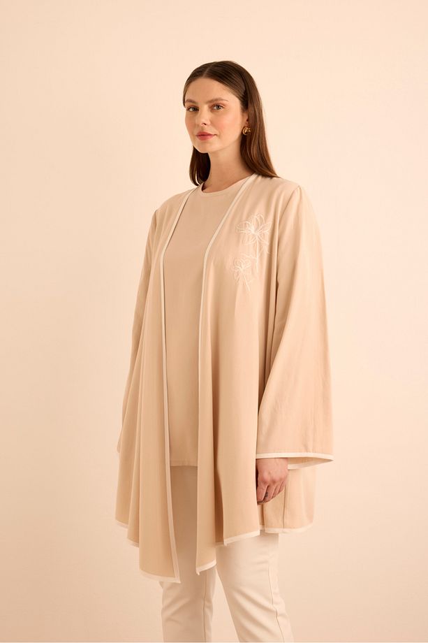 Bej Nakış ve Biyeli Tweenset - 2