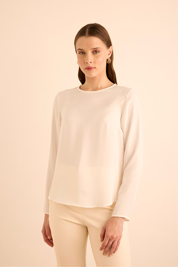 Yuvarlak Yaka Basic Dokuma Bluz - 3