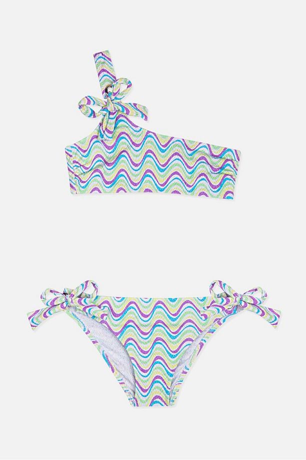 4902 Mor Tek Omuz Kız Çocuk Bikini Takımı - 1