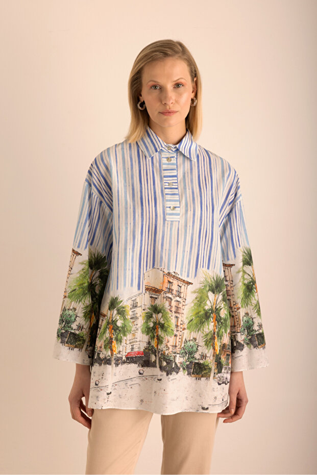 Patterned, Striped Cotton Tunic - 5