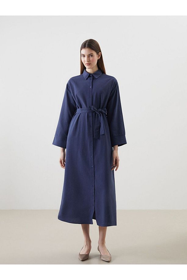 LCW Modest Keten Karışımlı Kadın Gömlek Elbise - 2