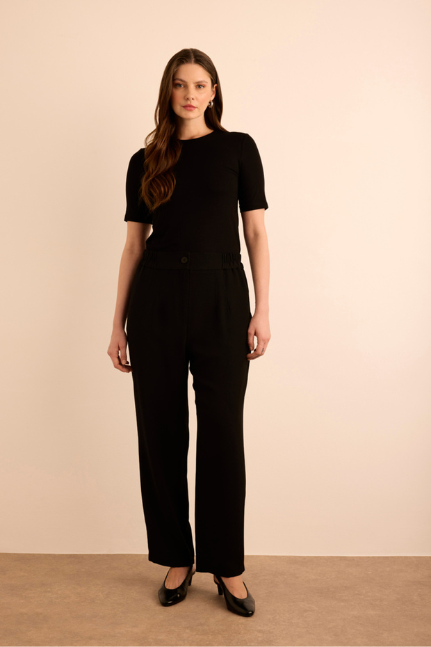 Crepe Trousers with Elastic Waist Detail