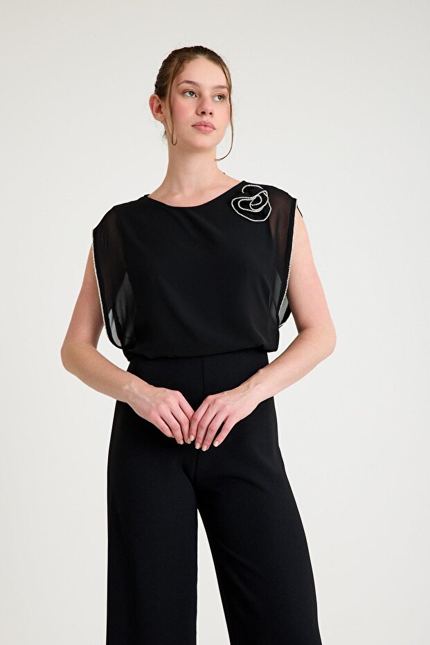 Siyah Sırt Dekolteli Tulum - 2