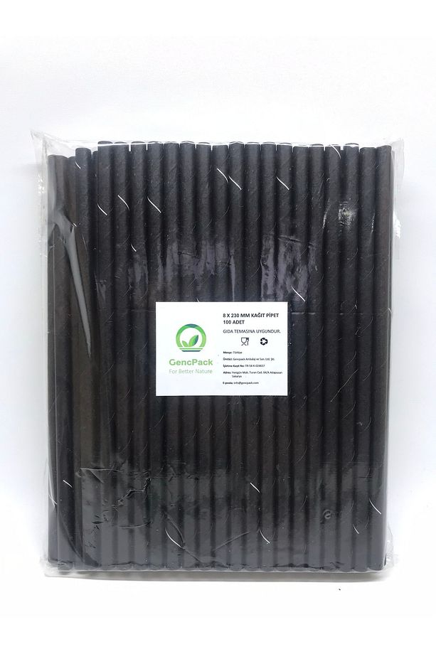 8x230 mm Siyah Kalın Frozen Kağıt Pipet 100 Adet - 2