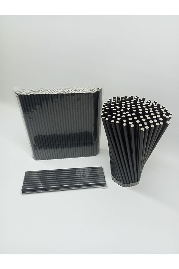 8x230 mm Siyah Kalın Frozen Kağıt Pipet 100 Adet - 1