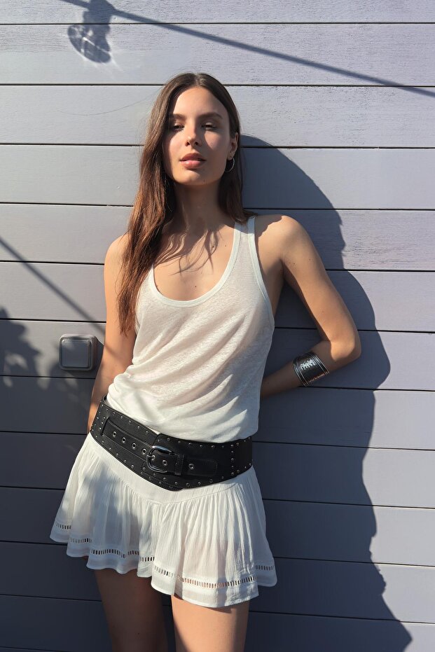 Dokulu mini etek - 1