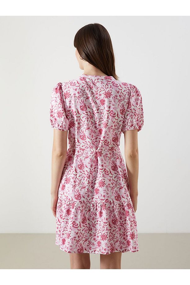 LCW Comfort Kaçık Yaka Desenli Mini Gömlek Elbise - 4