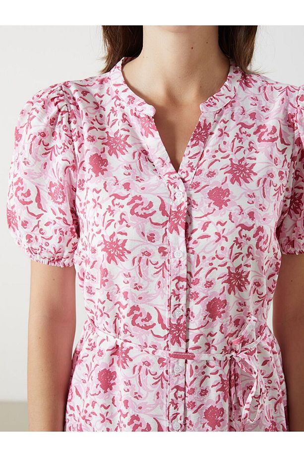 LCW Comfort Kaçık Yaka Desenli Mini Gömlek Elbise - 3