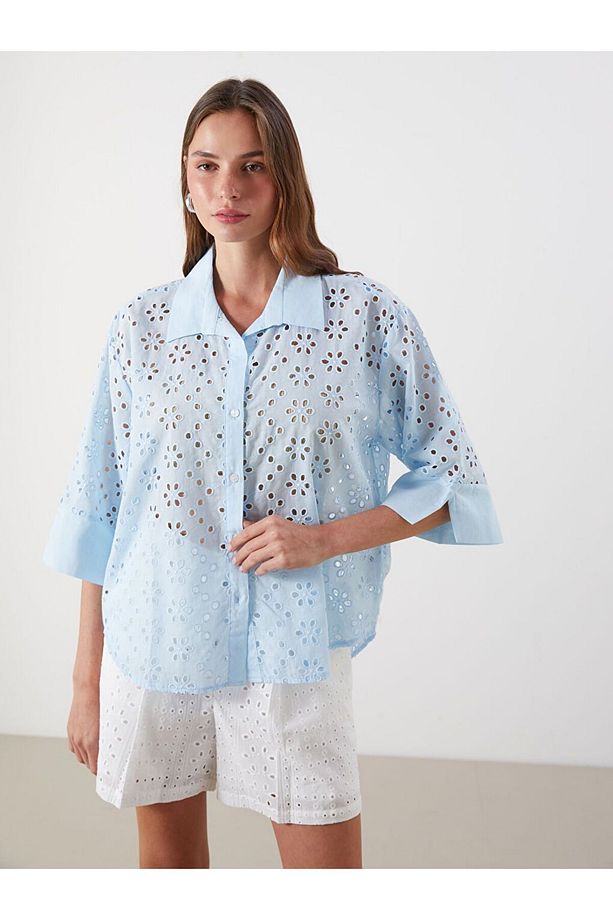 LCW Vision Ajurlu Oversize Kadın Gömlek - 1