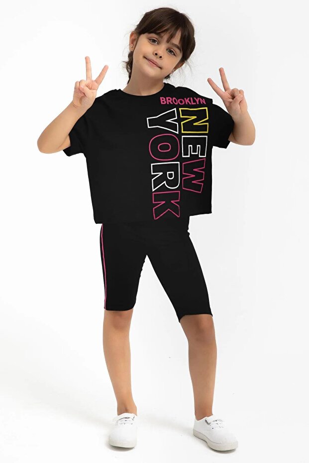 2775-2 Female Child Black New York Short Leggings Suit