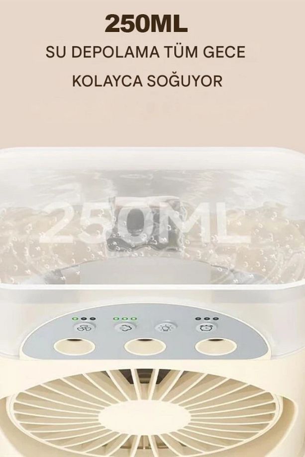 Taşınabilir Su Püskürtmeli Masa Üstü Fan 250ML Hazne 7 Renk LED Işık Zaman Ayarlı Buz Eklenebilir - 7