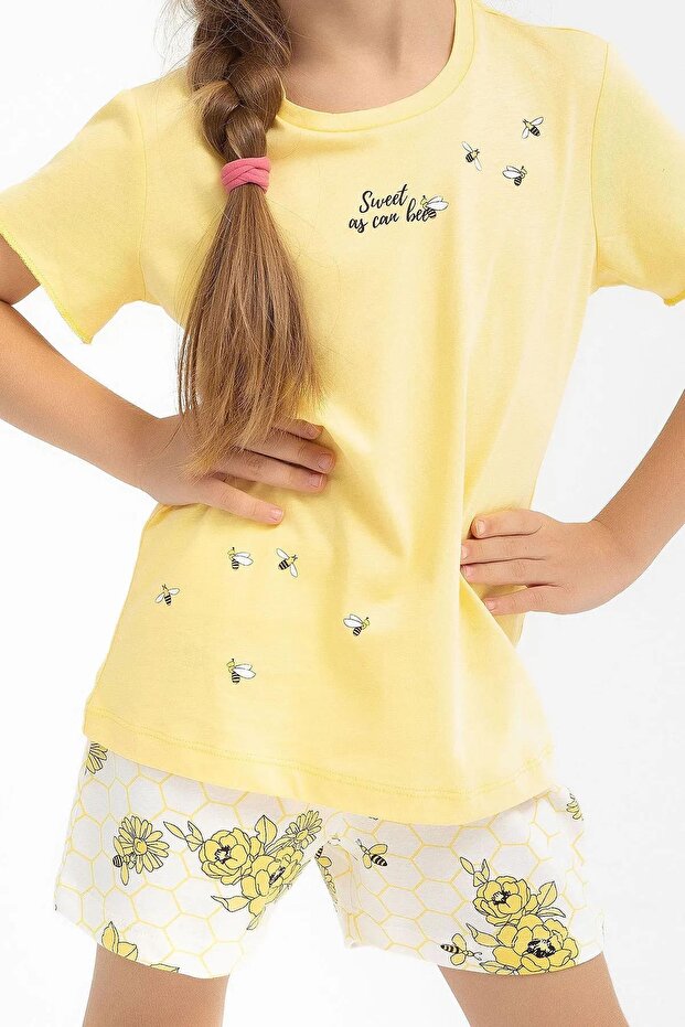 2773 Arı Çiçek Desenli Şort Takım (Anne Kız Kombin Yapılabilir) - 4