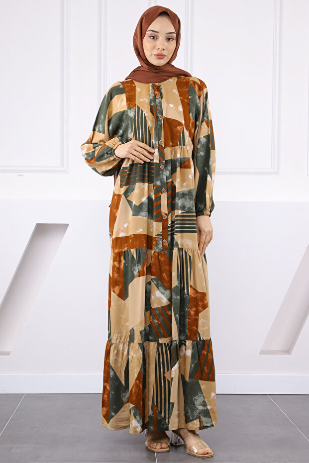 Mink Half Button Skirt Layered Dress