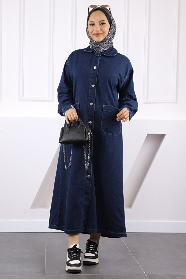 Navy Blue Pocket Buttoned Denim Cap
