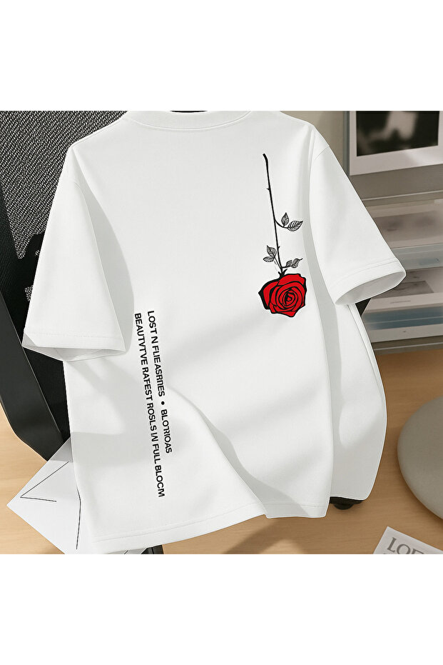 Unisex Men/Women Rose Custom Printed Oversize Cotton T-Shirt T-Shirt